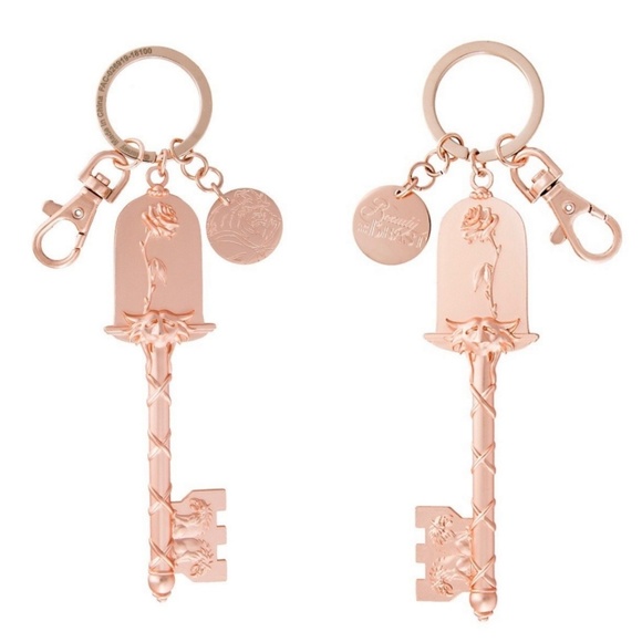 DISNEY PARKS BEAUTY & THE BEAST ROSE KEY KEYCHAIN - Picture 1 of 5